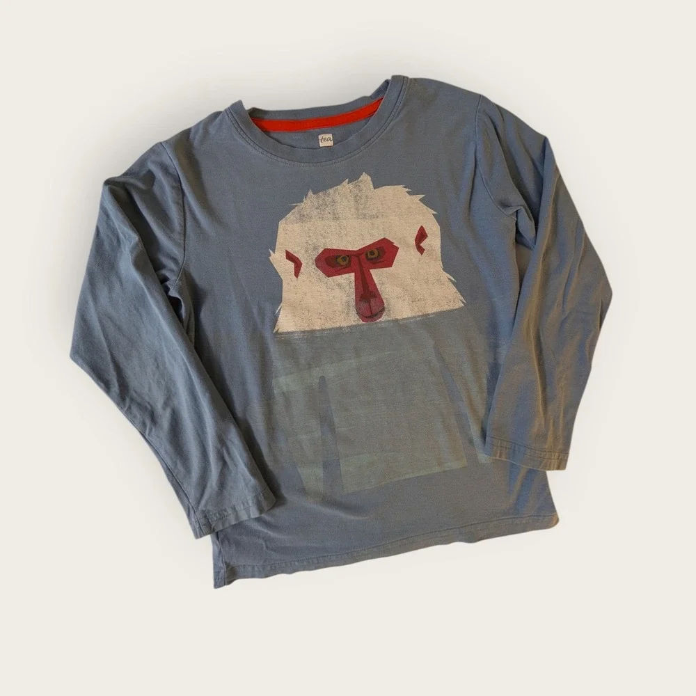 Tea Collection Boys Blue Japanese Snow Monkey Graphic Long Sleeve Tee Shirt 7
